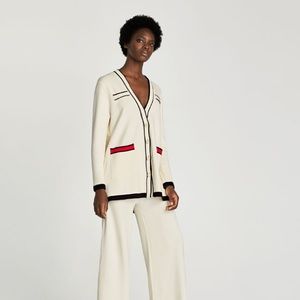 Zara Cardigan with Contrasting Piping and Pearls S